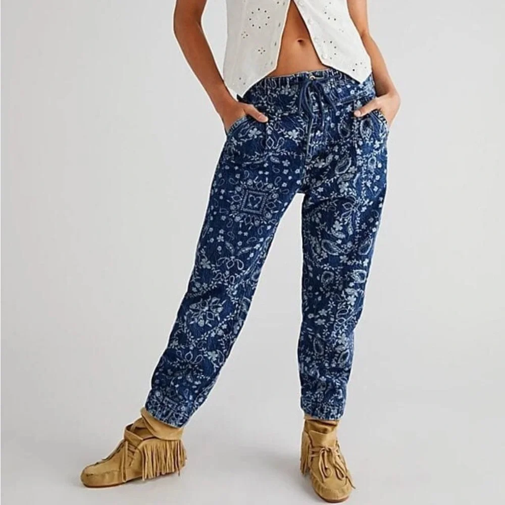 FREE PEOPLE Mixed Up Printed Utility Jeans Women’s - Size XLarge